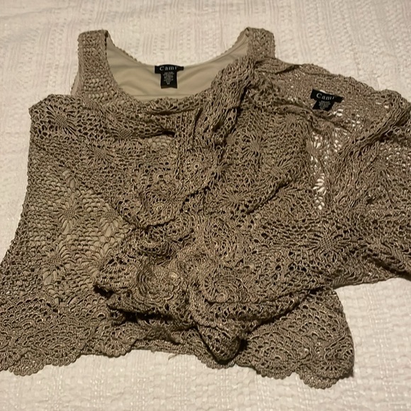 Cami SZ M Two-Piece Tan Sleeveless Top with Knit Long Sleeve Cover-Up - Picture 14 of 16